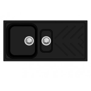 Aqu Matte Black 1 and 1/4 Double Bowls With Drainboard Granite Quartz Stone Kitchen Sink